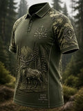 Men's Vintage Faith Traditional Reindeer Pattern Printed Short-Sleeve Polo Shirt