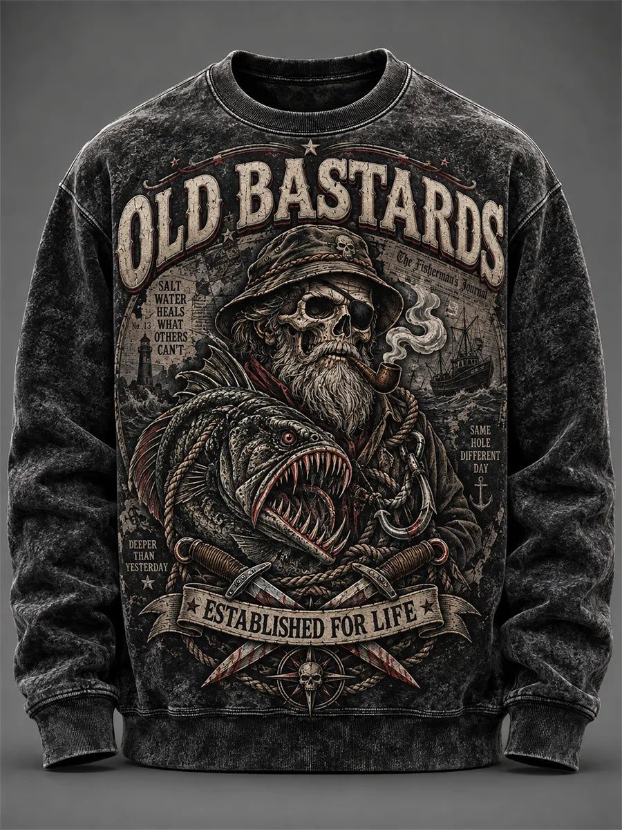 Men's Funny Old Bastards Fishing Club Lifetime Member Print Crew-Neck Sweatshirt