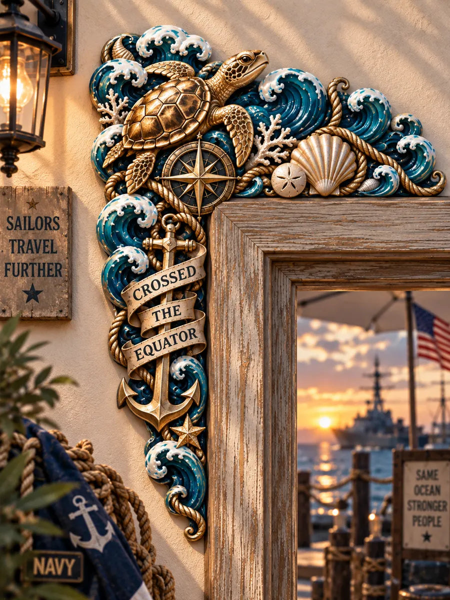 Crossed the Equator Navy Wooden Door Frame Decor
