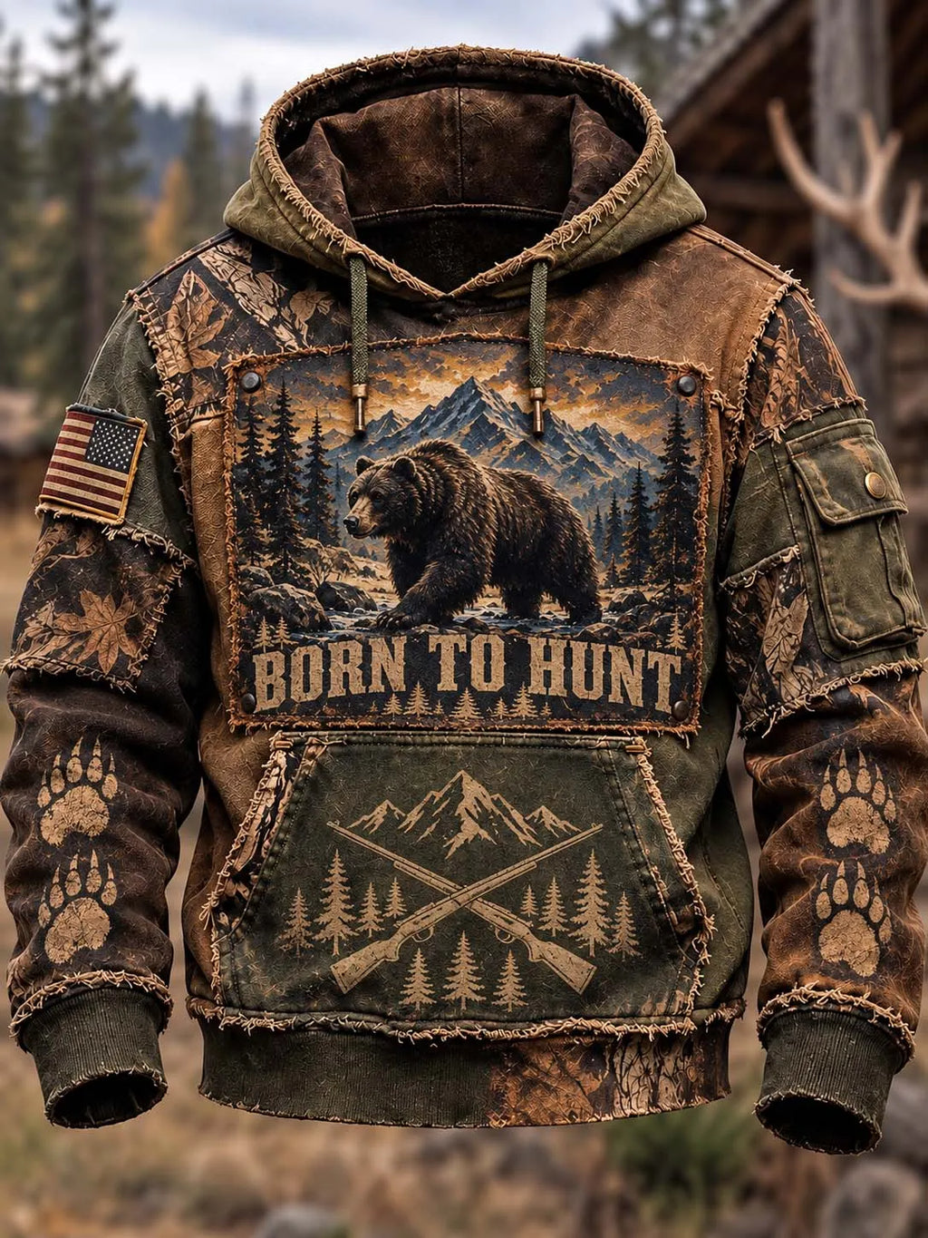 🐻⛰️ Born to Hunt Grizzly Bear Mountain Hoodie