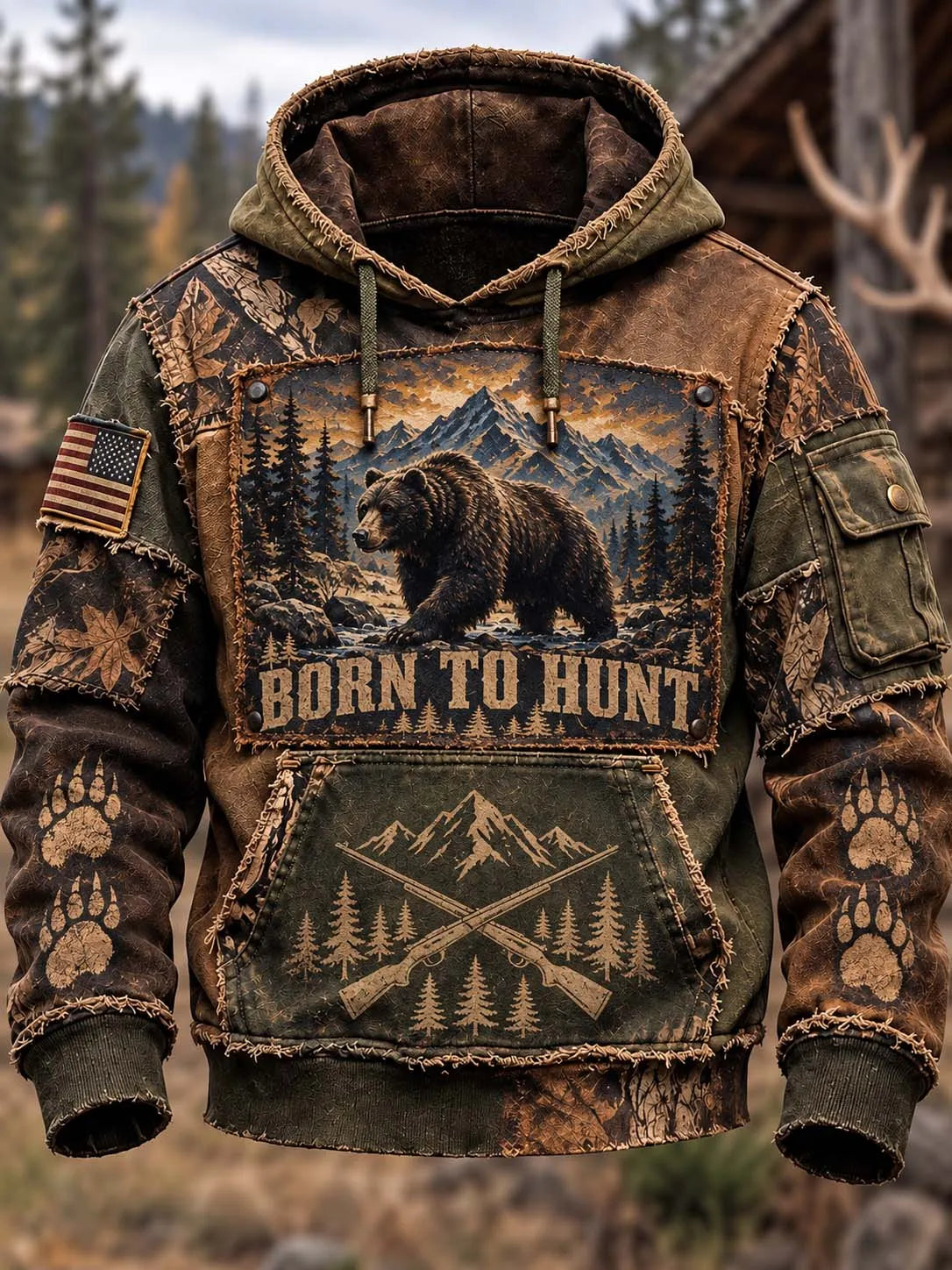 🐻⛰️ Born to Hunt Grizzly Bear Mountain Hoodie