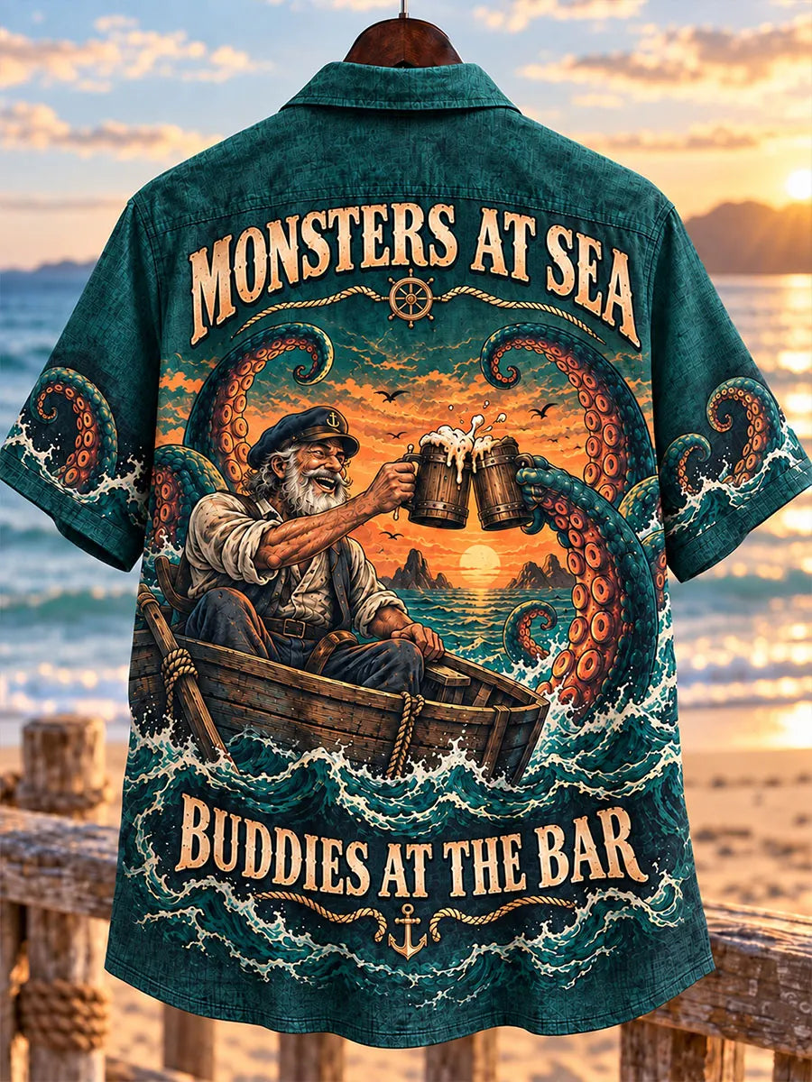 Monsters at Sea, Buddies at the Bar Octopus Sailor Funny Shirt