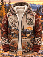 Autumn Deer Hunting Cabin Sherpa-Lined Full-Zip Hoodie