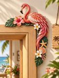 Tropical Flamingo Door Frame Decor – Wooden Coastal Accent