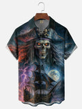 Moisture-wicking Ocean Pirate Ship Skull Pirate Chest Pocket Casual Shirt