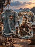Men’s Retro Cat Pirate Art Printed T-Shirt