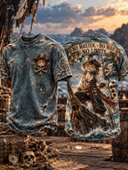 Men’s Retro Cat Pirate Art Printed T-Shirt