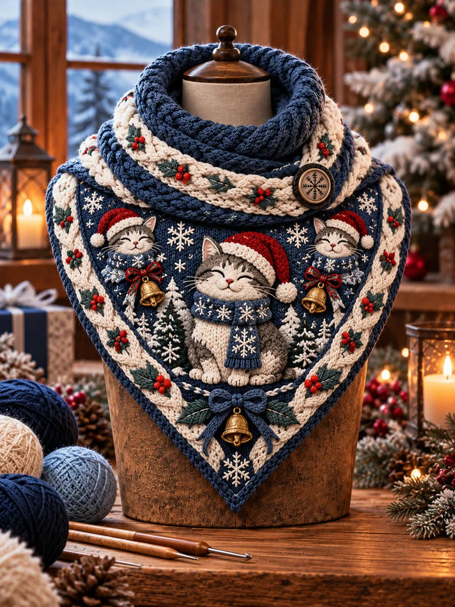 Women's Christmas Cat Triangle Scarf – Versatile Everyday & Holiday Accessory