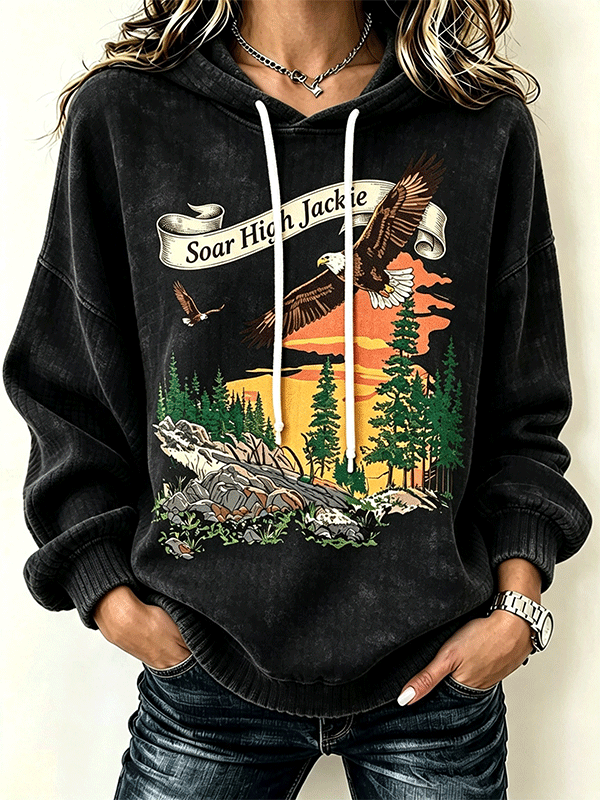Women's Soar High Jackie Wilderness Eagle Graphic Casual Hoodie