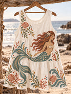 Women’s Vintage Seashell Floral Mermaid Print Tank Top