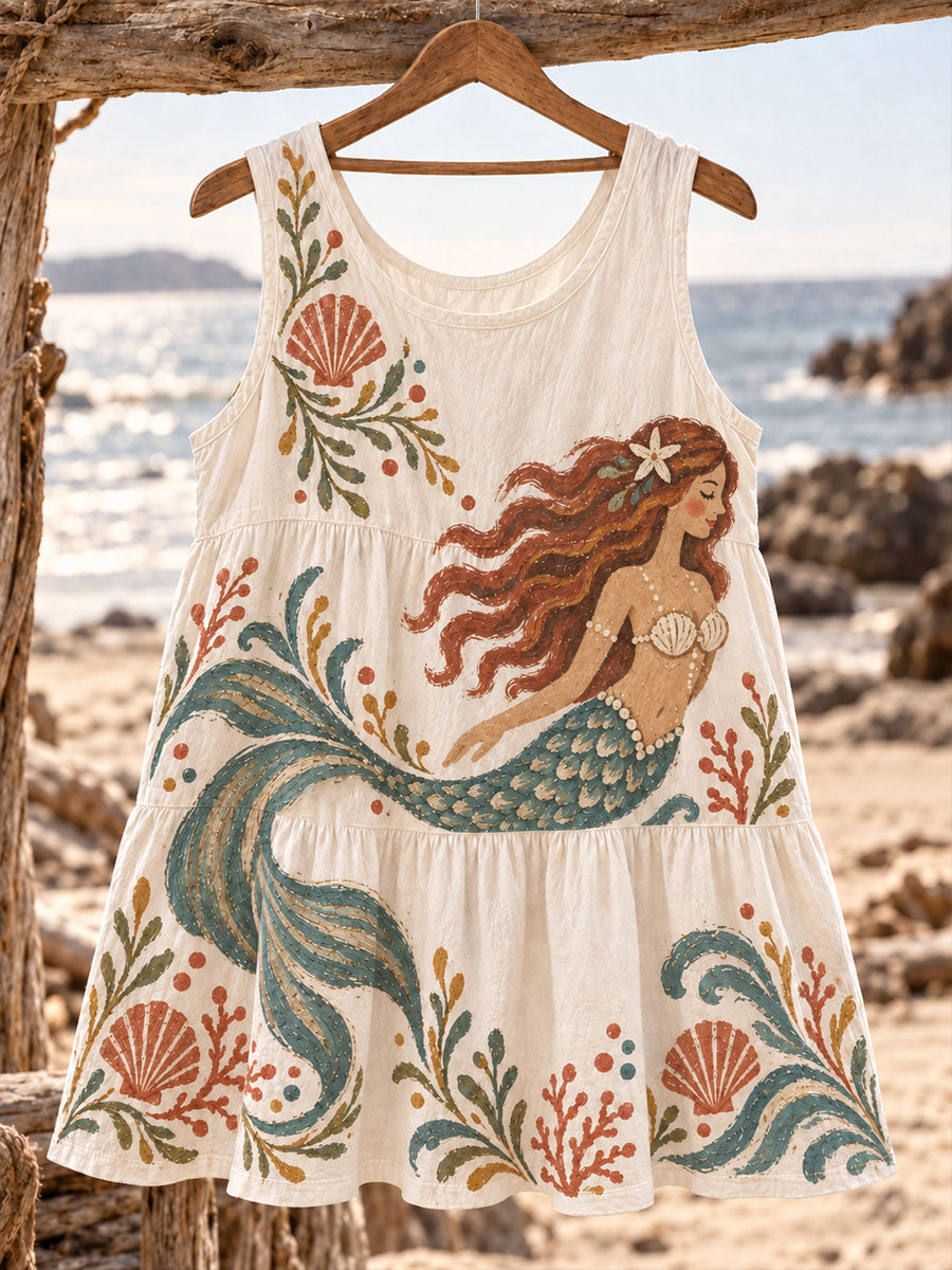 Women’s Vintage Seashell Floral Mermaid Print Tank Top