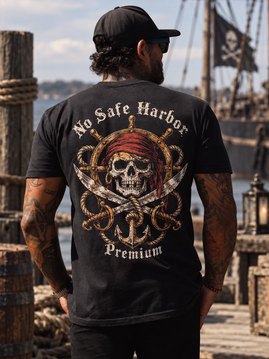 No Safe Harbor Premium Vintage Pirate Print Short Sleeve T-shirt