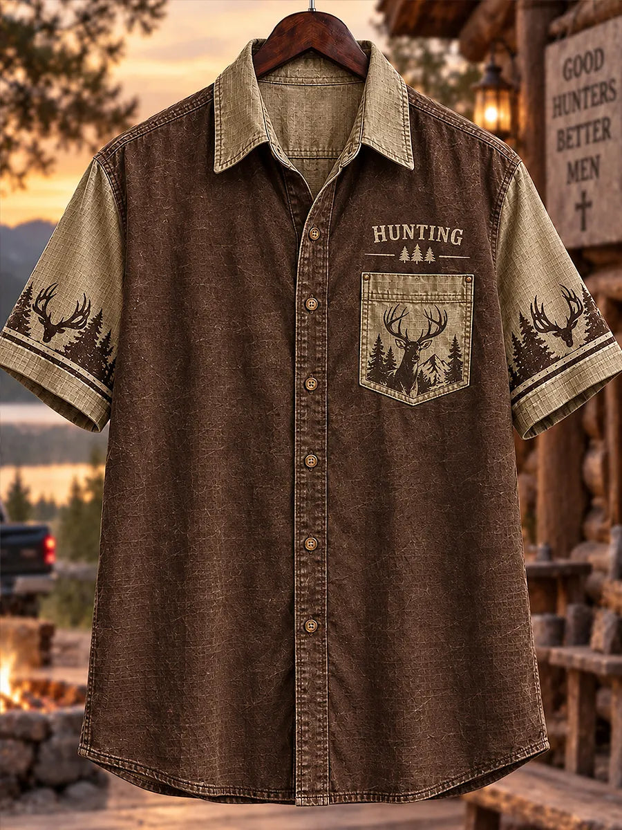 Retro Deer Hunting Art Print Casual Shirt