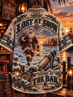 ❄️ Lost At Snow Santa Claus Walking with Reindeer Sleigh Hawaiian Shirt 🏴‍☠️