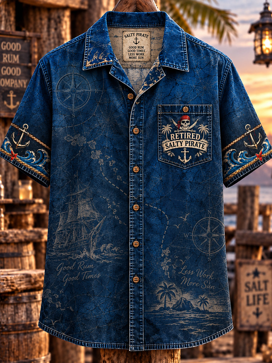 Men’s Vintage Old Salt Pirate Short Sleeve Shirt