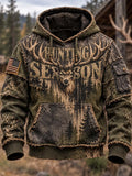 🦌🌲 Hunting Season Antler Buck Forest Patchwork Hoodie