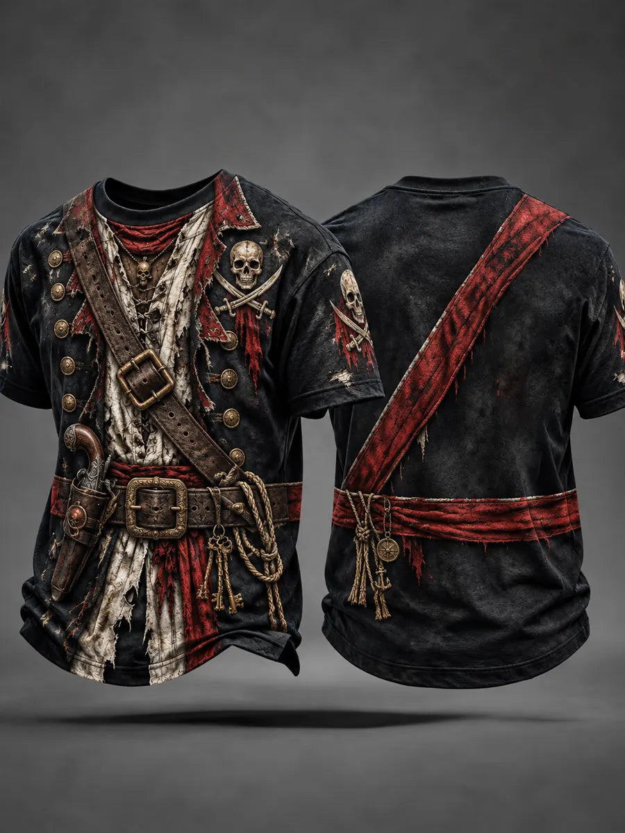 Men's Retro Pirate-Style Graphic Casual T-Shirt