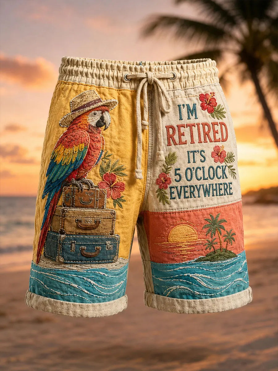 Retired Tropical Vacation Parrot Men’s Drawstring Shorts