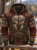 Men's Retro Hunting Culture Christmas Art Print Casual Full-Zip Hoodie