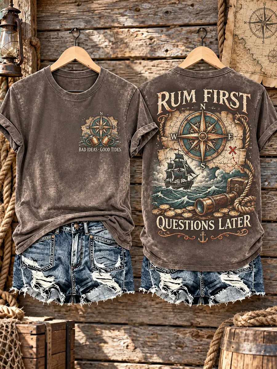 Women’s Vintage “Rum First, Questions Later” Nautical Washed T-Shirt