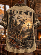 Retro Deer Hunting Culture Art Print Casual Shirt