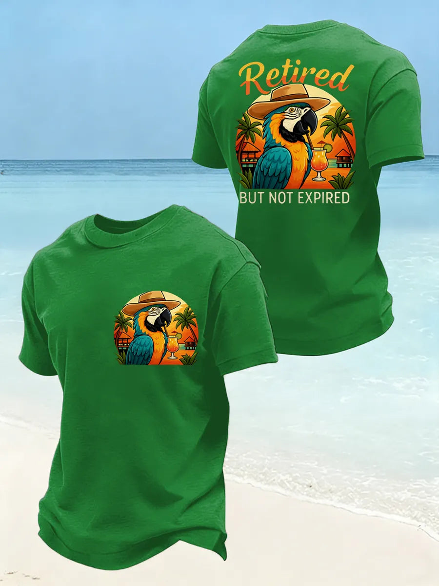 Men's Funny Retired Not Expired Parrot Print Casual Tee
