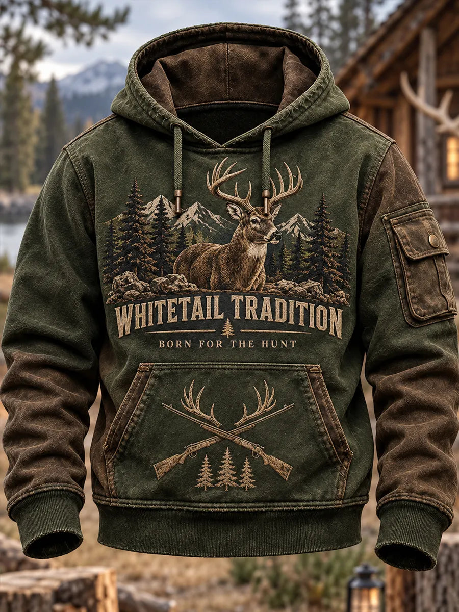 Retro Hunting Culture Print Casual Hoodie