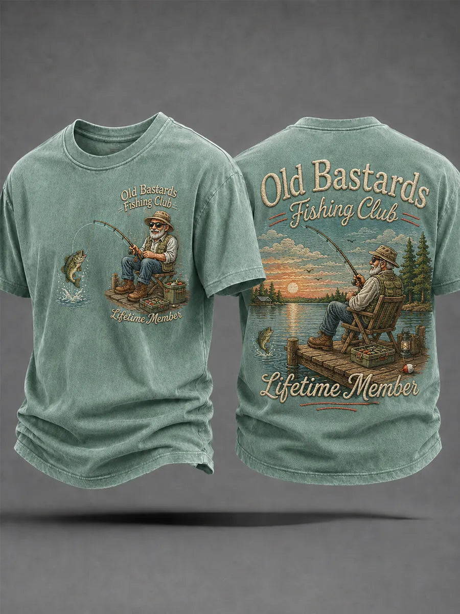Men's Funny Old Bastards Fishing Club Lifetime Member Print Casual Tee