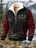 Retro Hunting Culture Faith Print Casual Zip-Up Sweatshirt