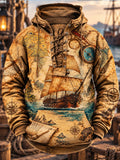 Men's Vintage Pirate Nautical Art Print Casual Hoodie