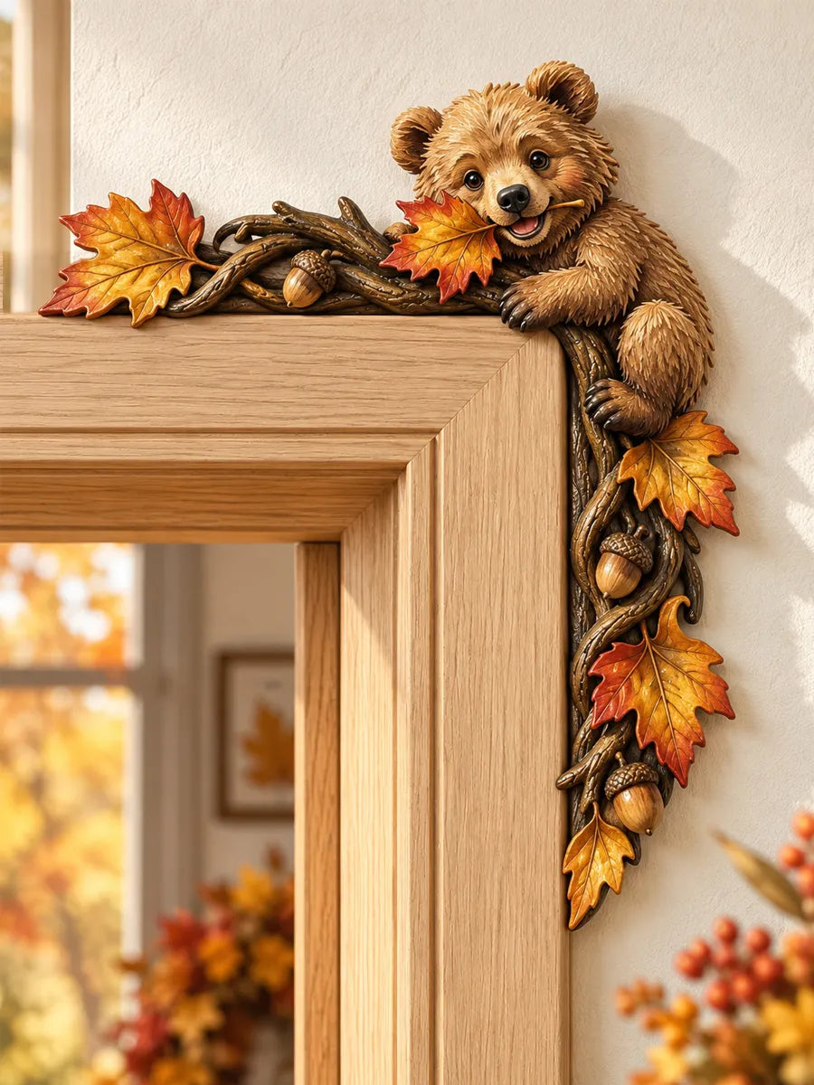 Autumn Bear Door Frame Decor – Wooden Fall Accent