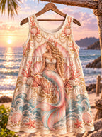 Women’s Pink Seashell Mermaid Print Sleeveless Tank Top
