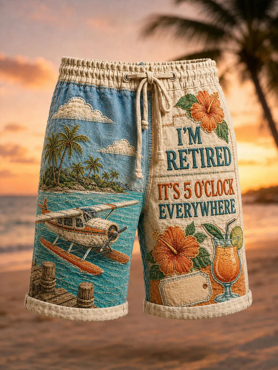 Retired Seaplane Island Vacation Men’s Drawstring Shorts