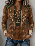 Women's Vintage Retro Hunting Culture Print Stitch-Detail Sweatshirt