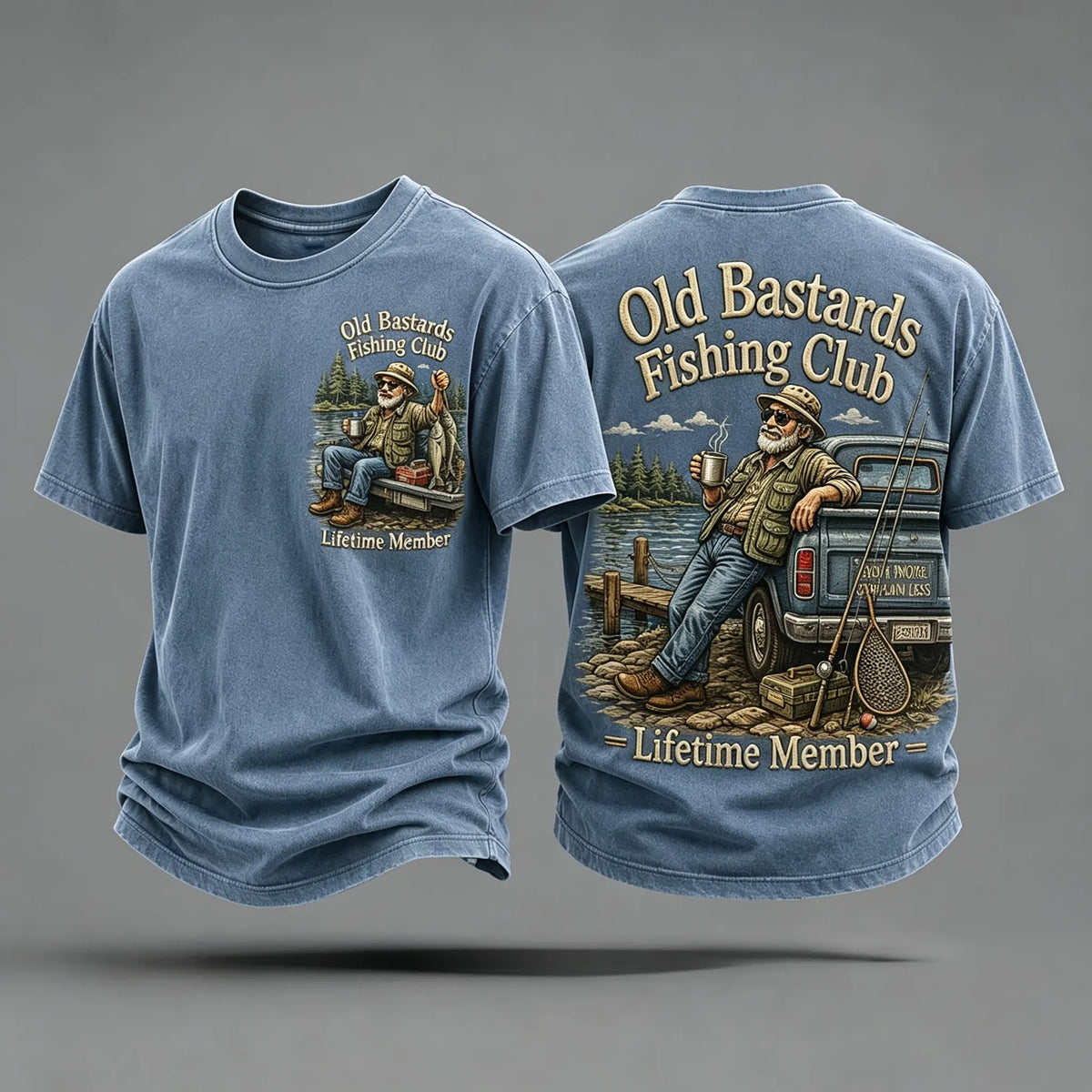 Men's Funny Old Bastards Fishing Club Lifetime Member Print Casual Tee