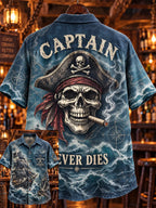 🏴‍☠️ 💀"Captain Never Dies" Vintage Pirate Skull Denim Shirt⚓
