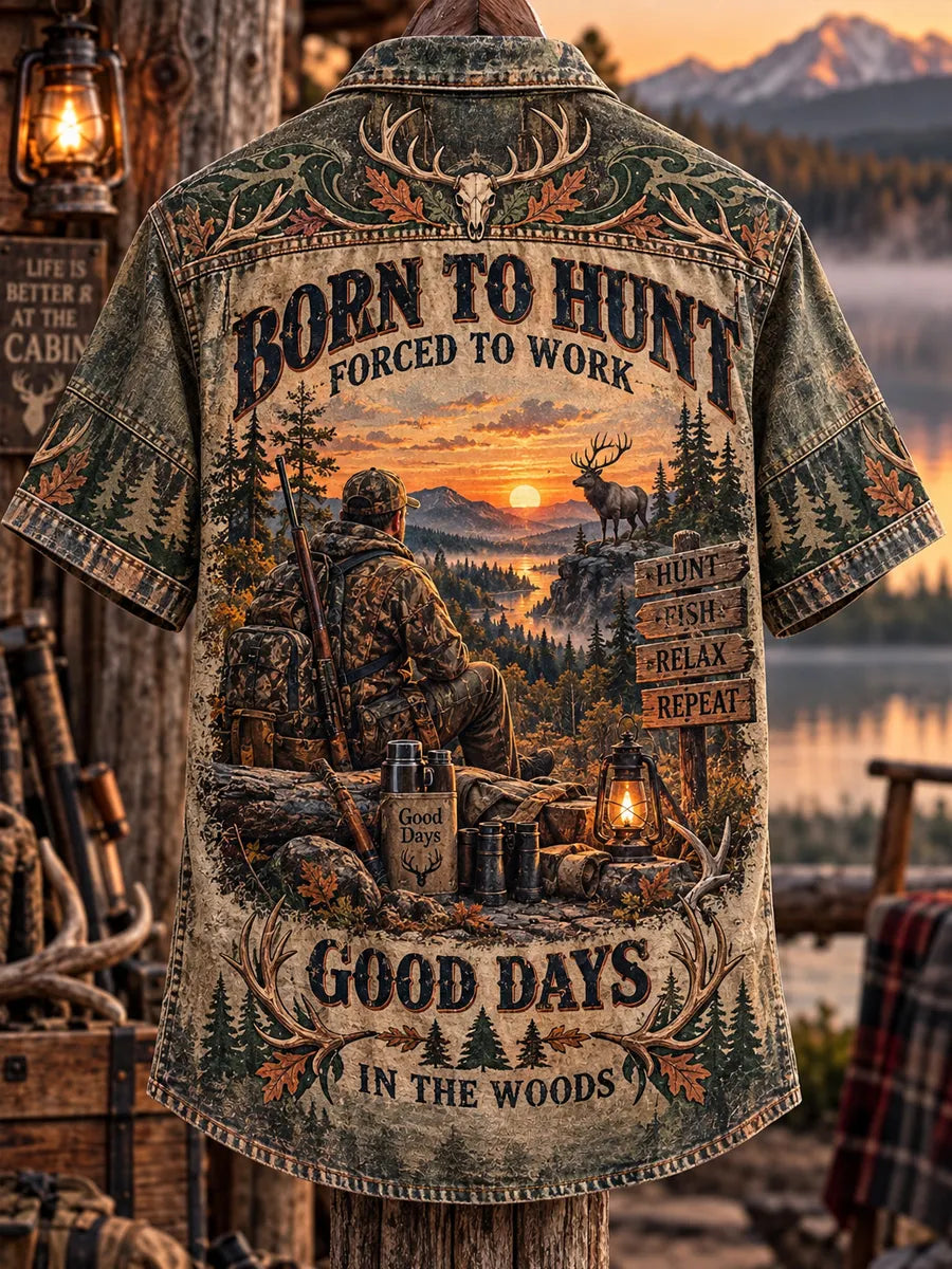 Men’s Vintage Hunting Culture Print Short Sleeve Shirt
