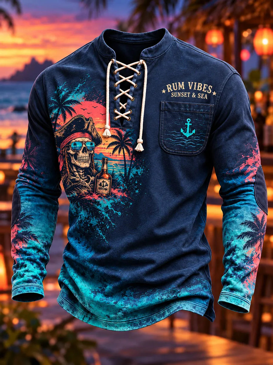 Tropical Rum Pirate Lace-Up Long Sleeve Shirt