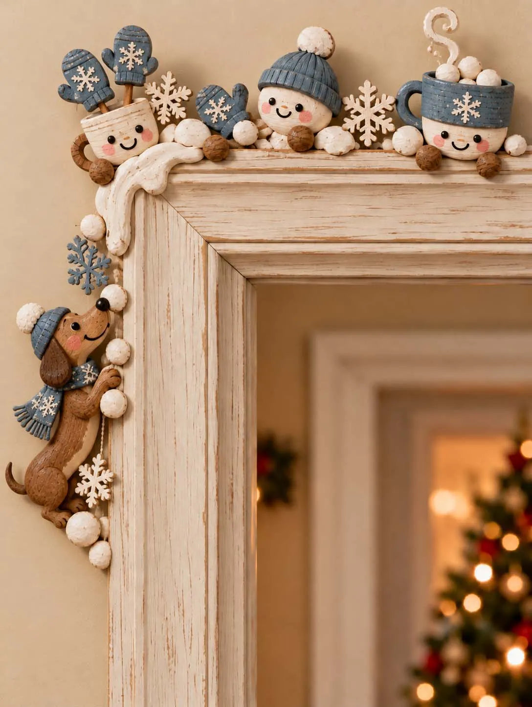 🐶 Cute Snowman, Cocoa & Dachshund Door Corner Topper 🧣