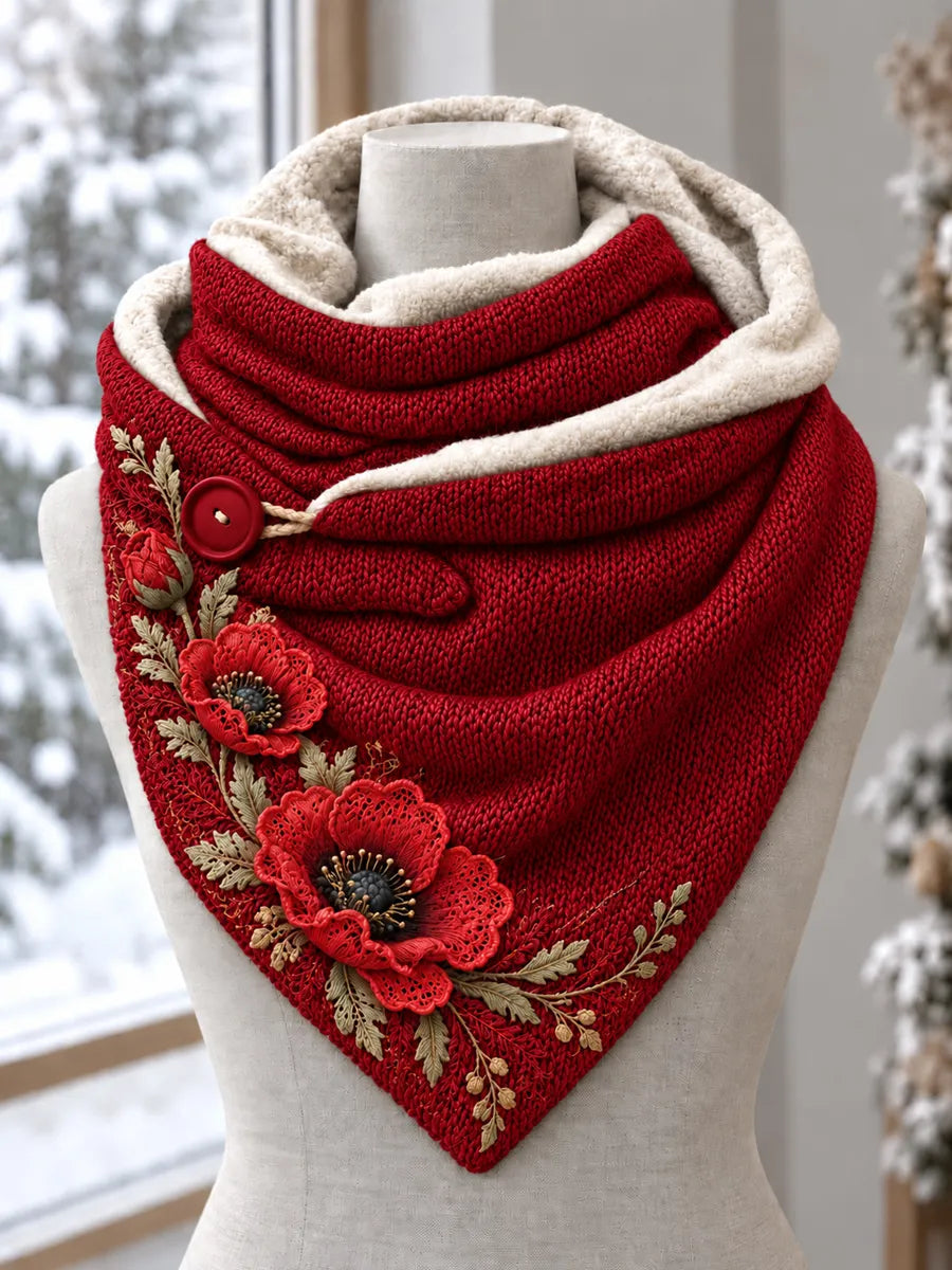 Women's Red Poppy Flower Casual Triangle Scarf