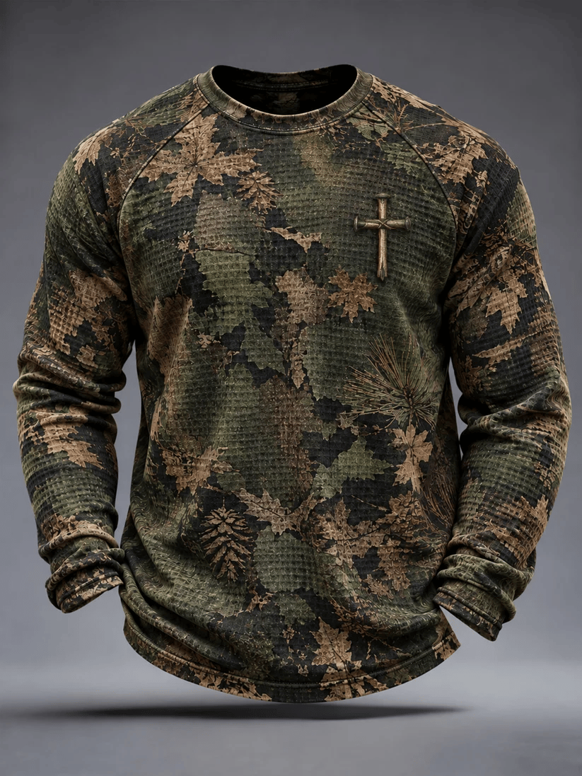 Men's Retro Christian Cross Waffle Sweatshirt