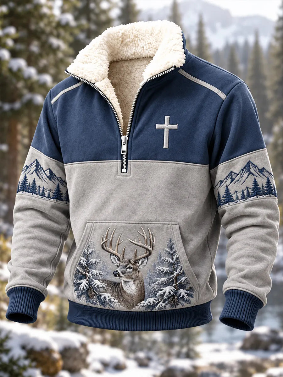 Retro Hunting Culture Faith Print Casual Zip-Up Sweatshirt