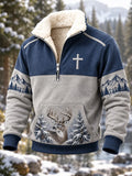 Retro Hunting Culture Faith Print Casual Zip-Up Sweatshirt