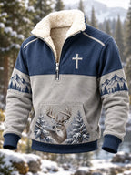 Retro Hunting Culture Faith Print Casual Zip-Up Sweatshirt