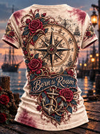 Vintage Compass Rose Pirate Woman Graphic T-Shirt