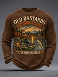 Men's Funny Old Bastards Fishing Club Lifetime Member Print Waffle Long Sleeve Top