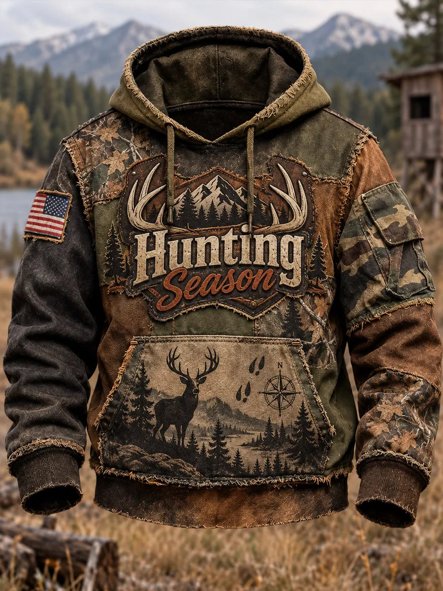 Retro Hunting Culture Print Casual Hoodie