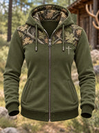 Women's Retro Hunting Culture Faith Art Print Casual Zip-Up Hoodie