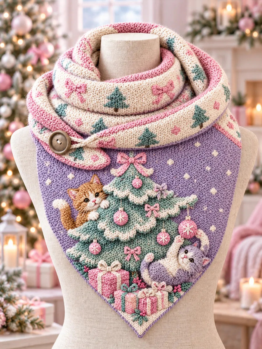 Women's Winter Cat Theme Triangle Scarf – Versatile Everyday & Holiday Accessory