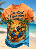 Men's "I'm Retired, It's Five o'clock Everywhere Now" Parrot Print Casual T-shirt